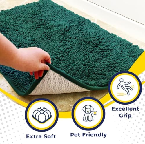 Image of Muddy Mat | Super Water Absorbent Door Mat Indoor, Microfiber Quick Dry Chenille Entryway Rug, Slip Resistant Front Door Mat, Indoor Mats for Entryway, Machine Washable Pet Rug, Slate Blue 30 inch x 60 inch