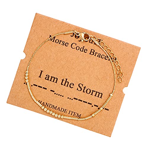 Image of JoycuFF Inspirational Morse Code Bracelets for Women Silver Beads Jewelry Encouragement Mantra Gifts for Her