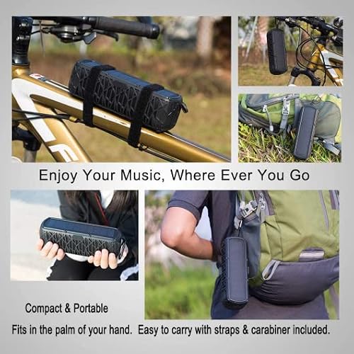 ABFOCE Solar Bluetooth Speaker 60 Hours Play Time 5000mAh Power Bank Outdoor Portable Wireless Dual Speaker with Mic Stereo Sound Bass, for Home, Hiking, Travel, Riding, Beach, Camping-Black