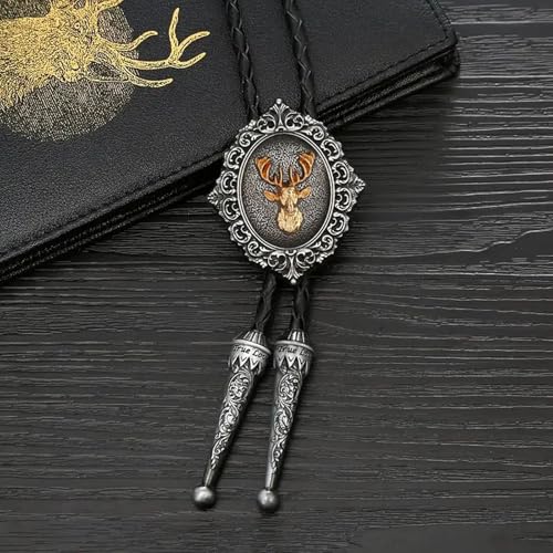 Image of HUABOLA CALYN Native American Bolo tie Rodeo Cowboy Leather Necktie Western Bolo ties for Men Women Necktie for Concert Fans