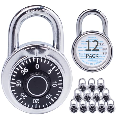 Image of Combination Padlocks with Metal Body, Indoor Use for Gym Lockers & School Locker, Black, 12-Pack