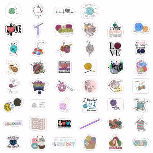 Image of Crochet Stickers and Knitting Stickers for Water Bottle and Laptop - Waterproof Vinyl Yarn Decals Laptop Decals, Gifts for Women & Men