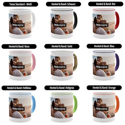 PhotoFancy® - Tasse mit Foto bedrucken lassen - Fototasse personalisieren – Kaffeebecher zum selbst gestalten (Gold)