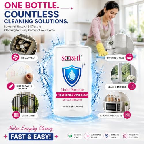 Image of Sooshi Premium Cleaning Vinegar 750ml - Concentrated Multipurpose Distilled White Vinegar | Removes Stain, Limescale, Grease & Odors | for Kitchen, Bathroom, Floor & Household Cleaning