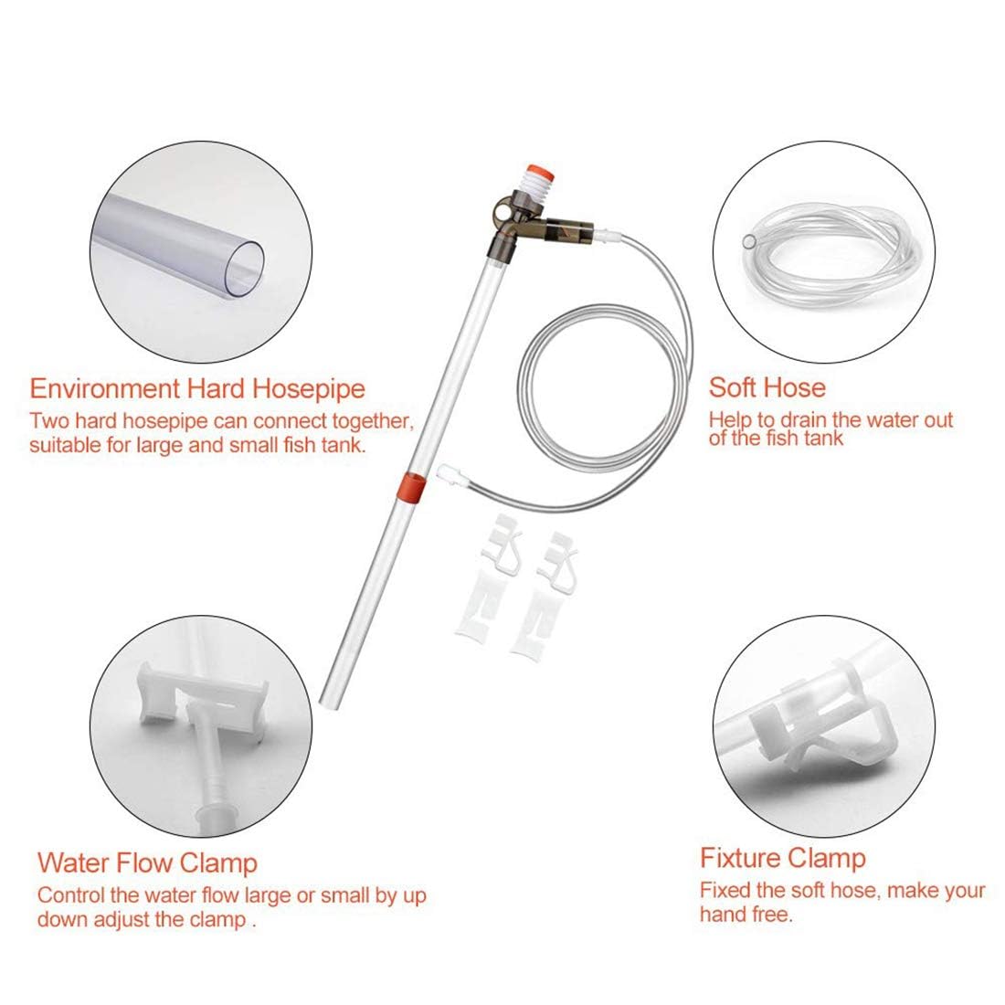 Fish Tank Aquarium Gravel Cleaner Kit Long Nozzle Water Changer for Water Changing and Filter Gravel Cleaning with Air-Pressing Button and Adjustable Water Flow Controller, 5 in 1 Quick Water Changer — view 2