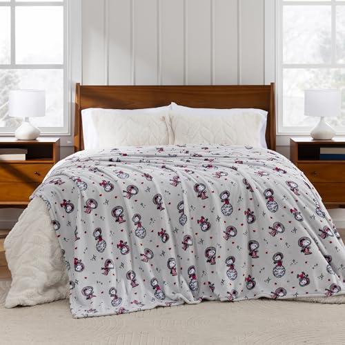 Image of Berkshire Peanuts VelvetLoft Cute Character Snoopy Plush Throw Blanket,Over the Moon for You Light Grey,Throw 55 in x 70 in (Official Peanuts Product)