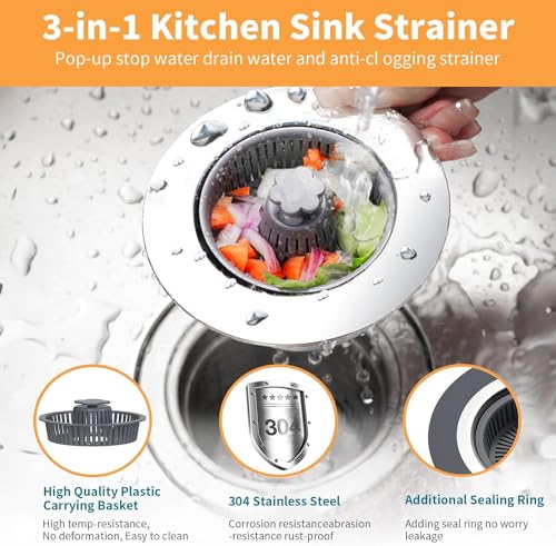 Colador y tapón de fregadero de cocina 3 en 1 acero inoxidable miniatura 2