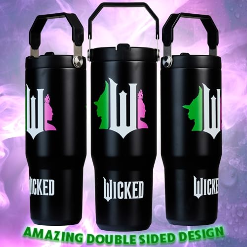 Image of Get Trend Wicked Tumbler with Straw 30oz Girls Teens Insulated Cup with Lid Handle Travel Mug Cups with Lids for School Sports Gifts for Girls (Black Wicked)