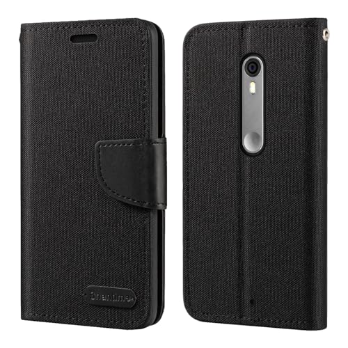 Shantime Oxford Fabric Leather Flip Wallet Case Compatible with Moto X Pure, Durable Protective Magnetic Cover with Card Slots and Kickstand(Black)