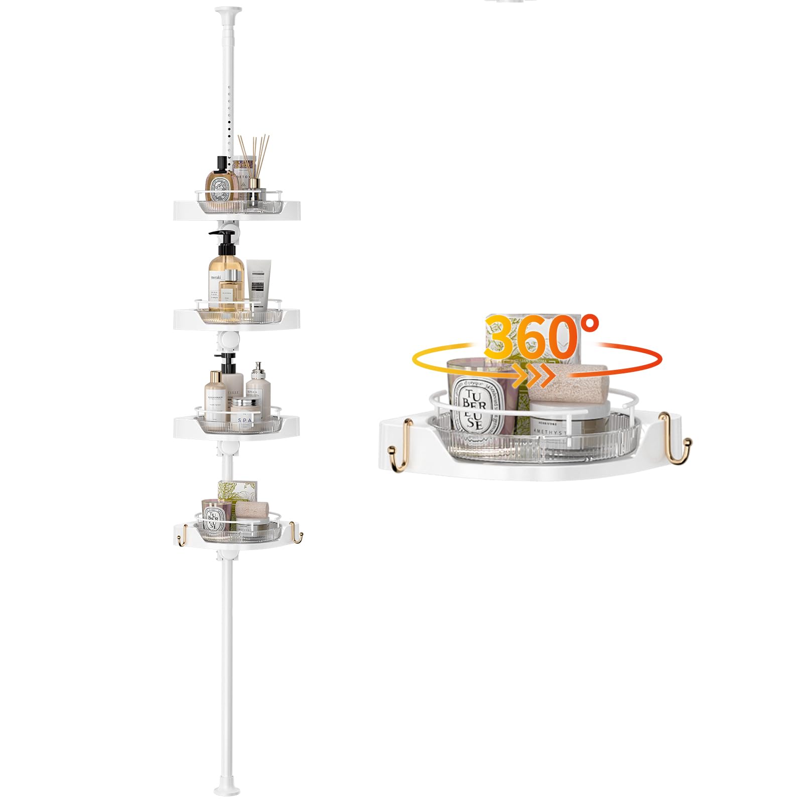 akinbas Shower Caddy Tension Pole with 4 L-Lazy Susan Organizer 360 Rotating 35-128 Inch No Drilling Floor Standing