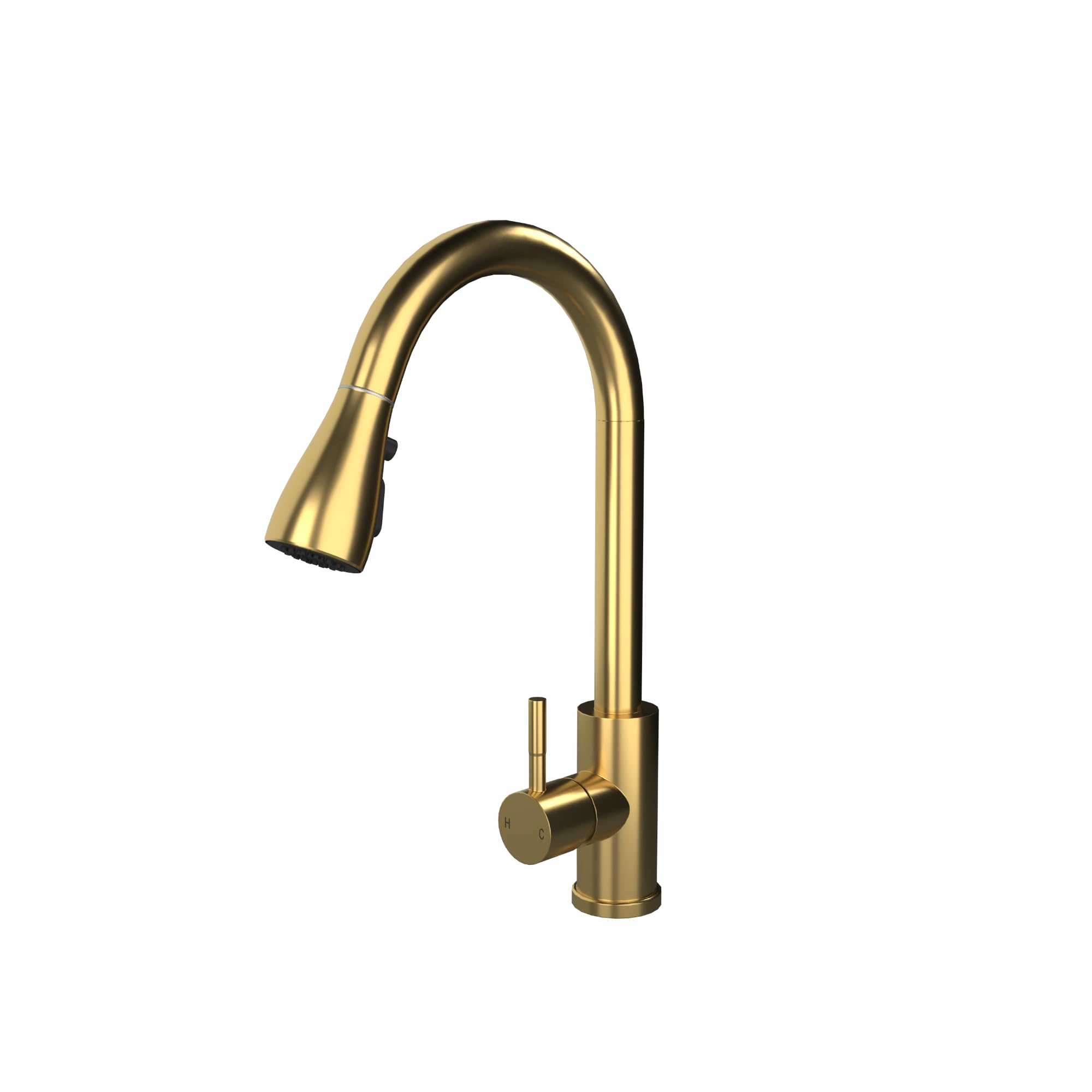 B&Q -  Runda Kitchen Sink Mixer With Pull Out Spray Brushed Brass Oval Head