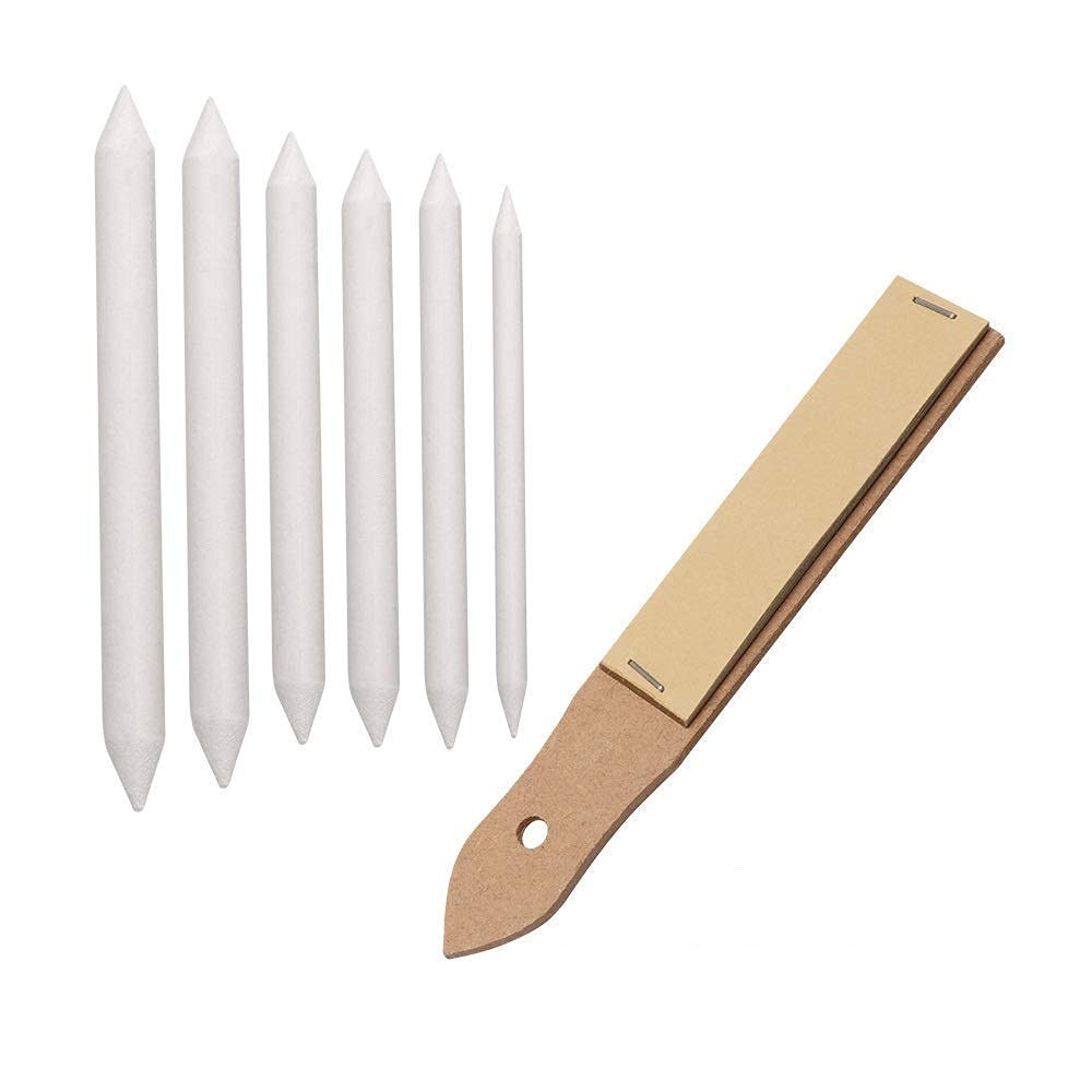 KNAFS Sketch Pen Blending Smudge Stump Stick Tortillon Sketch Art Drawing Pen Sketch Paper Sandpaper Pencil Sharpen Drawing Tool (White) - 7 Pieces