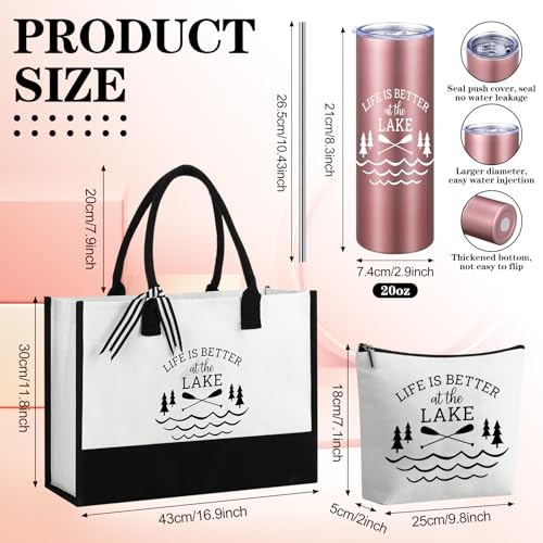 Sieral 3 Pcs Women Beach Lake Gift Set Tote Bag Makeup Bag Tumbler for Christmas3