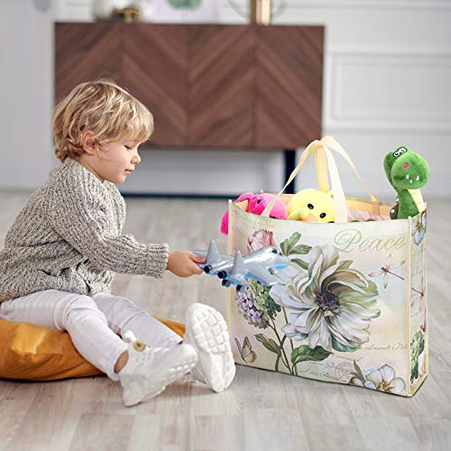 NymphFable-6-Pack-Grocery-Bags-Reusable-Butterfly-Dragonfly-Peony-Shopping-Bags-Washable-Foldable-Tote-Bag-50LBS