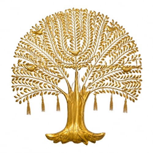 Image of Bharat Art IRON CUCUMBER LED TREE Metal Wall Decor | Luxury Golden Tree Wall Art with LED Light | Modern Iron Wall Hanging for Living Room Bedroom Hall Office Home Decoration | 48x3x48 | CW391