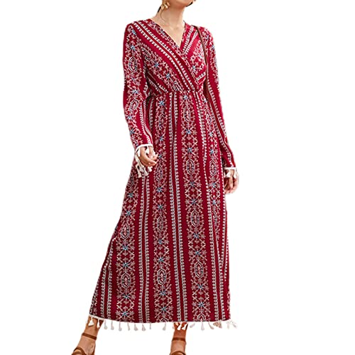 Robe bohème col en V fluide et manches longues imprimé floral