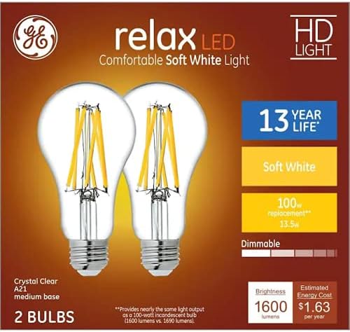 GE Relax LED 100 watt Equivalent A21 Soft White Dimmable LED Light Bulb (2 Pack)