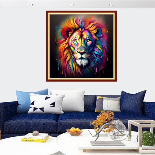 Image of Findvoor Stamped Cross Stitch Kits for Beginners Full Range of Cross Stitching Embroidery Pattern for Adults, 11CT DIY Needlepoint Embroidery Starter Kits-Colorful Lion 17.7x17.7 inch