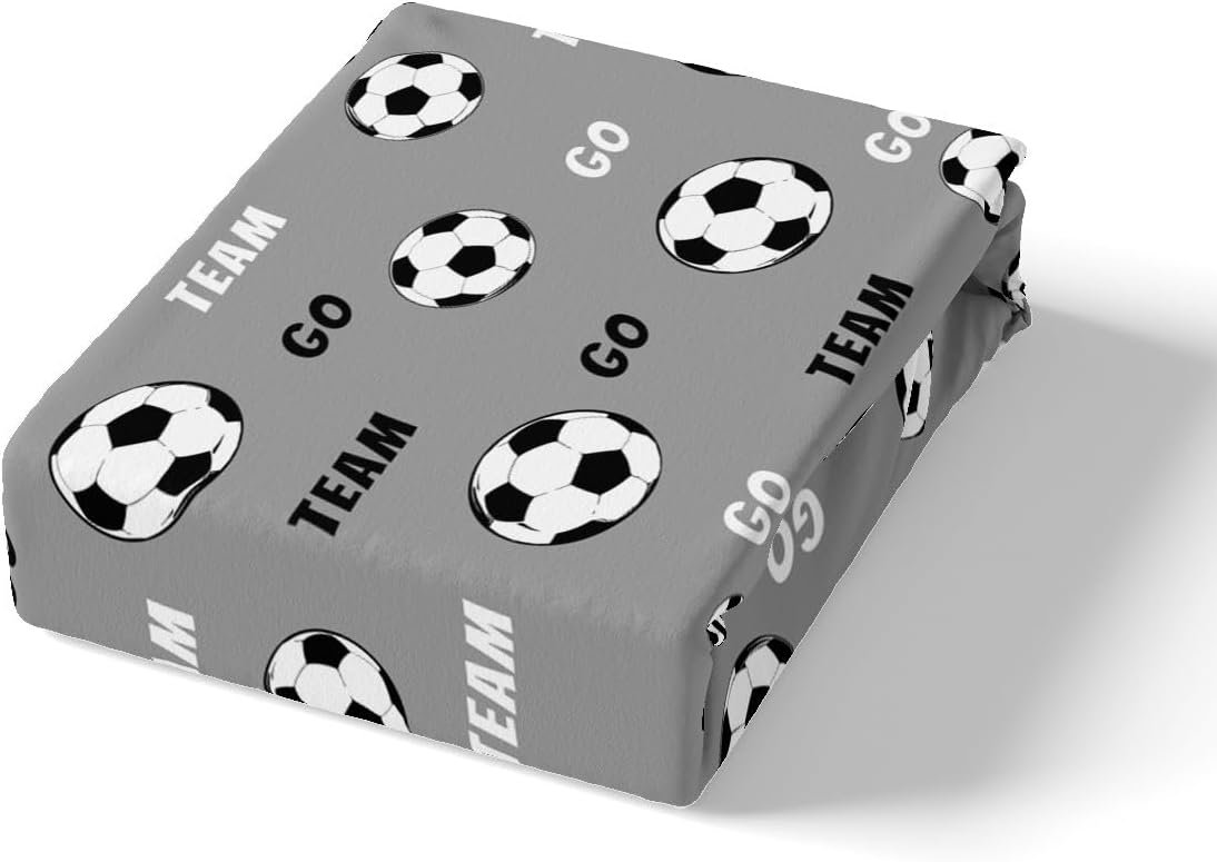 Feelyou Kids Soccer Duvet Cover Queen Size Football Bedding Set Boys Girls Soccer Ball Pattern Gray Comforter Cover Set Sports Theme Bedspread Cover（No Comforter