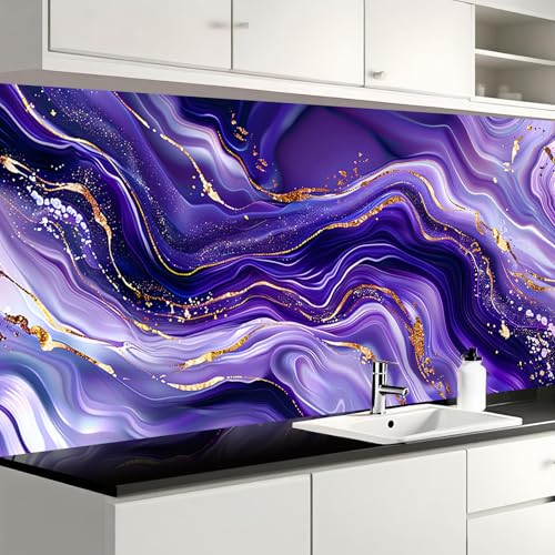 Image of Nuxovilar Blue Purple Gold Foil Marble Wallpaper Peel Stick 15.75x39.37