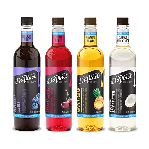 Image of DaVinci Gourmet Sugar Free Syrup, Fruit Flavors Variety Pack - Blueberry, Cherry, Coconut, Pineapple, 25.4 Fl Oz (Pack of 4)