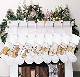 GEX Christmas Stockings 8 Pack for Family 20" Gold Sequins White Velvet with Soft Faux Fur Embroider