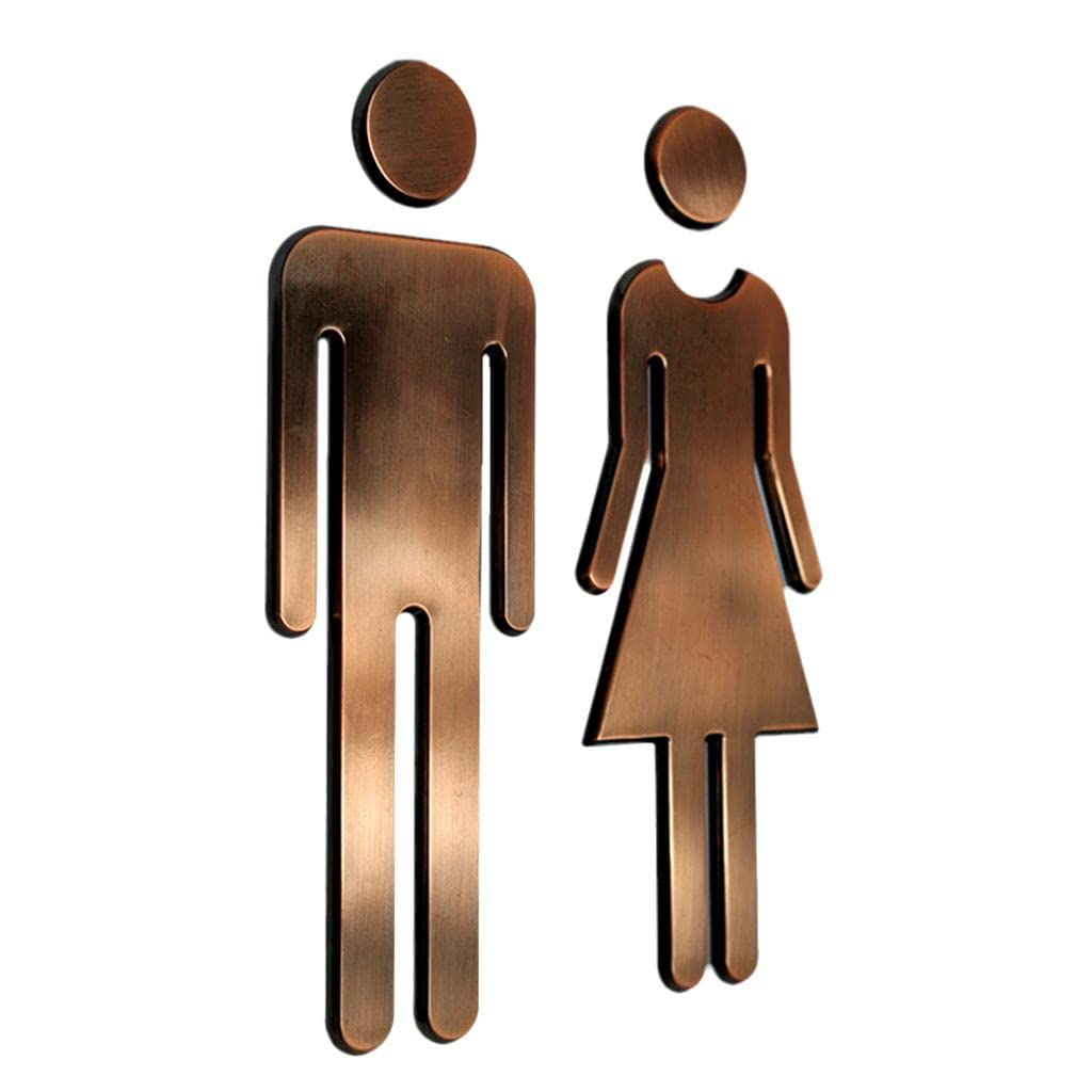 P Prettyia Calcomanías de WC para Hombre Y Mujer, Letreros de Baño, Placa de Señalización para Baño, Baño - Bronce, Individual