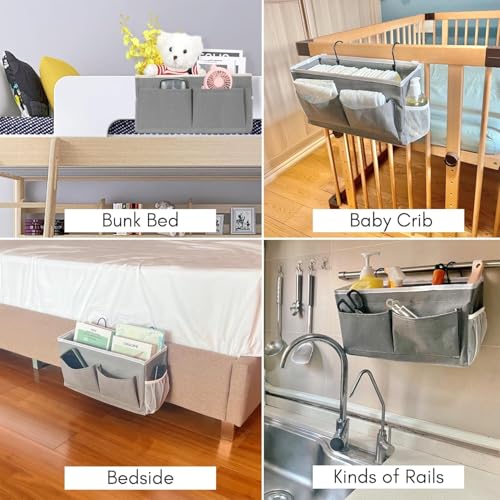 Image of Premium Linen Hanging Bedside Caddy Organizer - Multi-Pocket Bedside Storage for Bedroom, Dorm & Hostel | Bedside Hanging Basket for Books, Remote, Mobile, Glasses & Essentials(HANGING BAG)