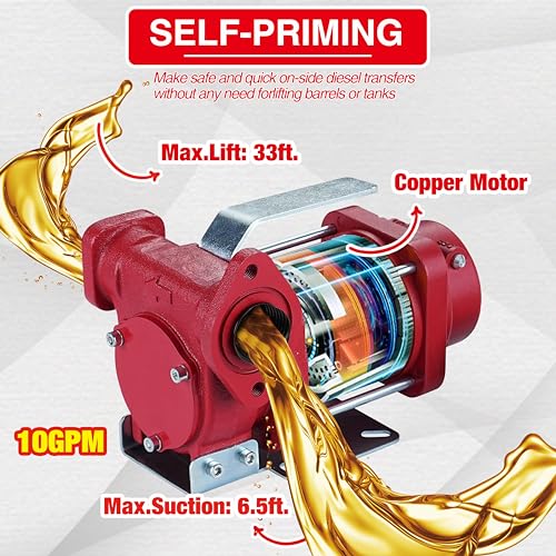 Image of Trupow 12V DC 10GPM Self-priming Gasoline Diesel Oil Fuel Transfer Pump Kit with Discharge Hose & Nozzle