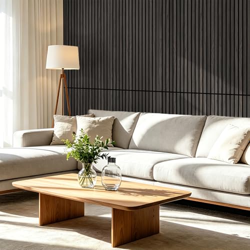 Image of Art3d 47 x 23.6 in Acoustic Wood Slat Design Wall Panels, 4-Pack, Grey Oak