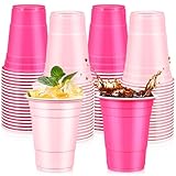 LANLISA 100Pcs Pink and Hot Pink Plastic Cups, 16 oz Disposable Cups For Birthday Party Decorations