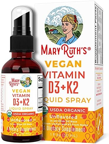 MaryRuth Organics Vitamin D3, K2, Liquid Spray, Supplement for Adults and Kids, Calcium Absorption Strong Bones, Vegan, Non-GMO, Gluten Free, 1 Fl Oz, Pack of 1