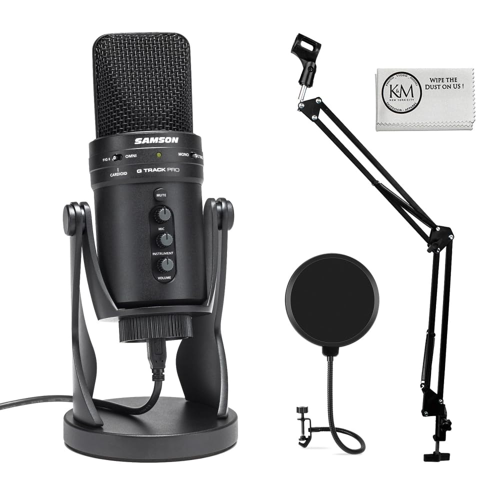 SamsonSamson G-Track Pro USB Microphone with Built-in Audio Interface | Black Bundled with Microphone Arm + Pop Filter + Cleaning Cloth (4 Items)