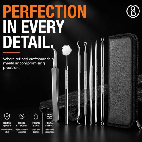 Image of Beaute Secrets Dental Tools 8 Pcs with Pick, Floss, Hygiene Tool Set, Tooth Scraper Plaque Tartar Remover Tweezers Gum Floss for Personal Oral Care & Pet Use (Oral | Blackhead)