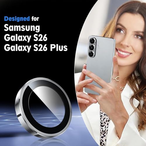Image of Skinomi Camera Lens Protector Compatible For Samsung Galaxy S26 / S26 Plus [Anti-Scratch] Premium Tempered Glass Film Aluminum Alloy Lens Ring Cover- White Titanium