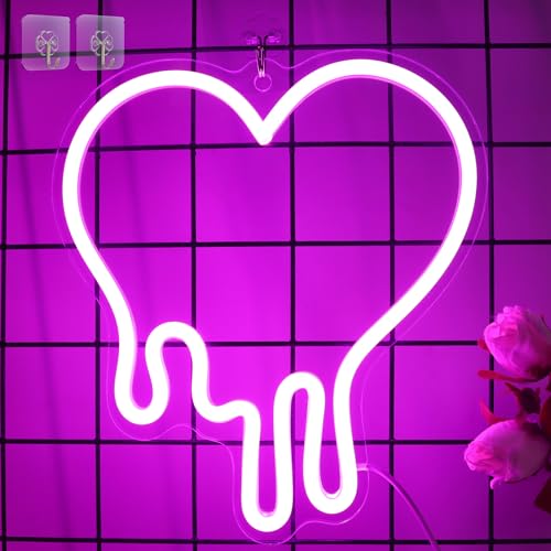 Image of Heart Pink Neon Sign, Attivolife Acrylic LED Light with Dimmable USB Powered, Romantic Love Hanging Wall Table Art Home Bedroom Decor for Girl Woman Wedding Party Dorm Valentine's Day Birthday Gifts