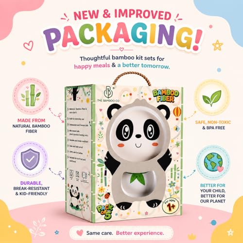 Image of Bamboo Kids Feeding Set of 5 | Made of Bamboo | Kids Crockery Set Tableware |Baby Utensils and Dishes Set | Eco-Friendly |Organic & Natural (Playful Panda)