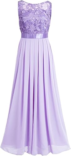 Miniatura 4 de Vestido de dama de honor de gasa con encaje floral para mujer, vestido formal de graduación, sin mangas, vestido largo