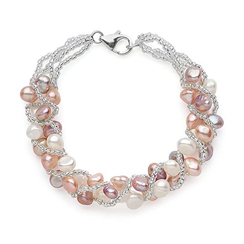 Multi Coloured Freshwater Cultured Weaved Pearl Bracelet, Sterling Silver Clasp