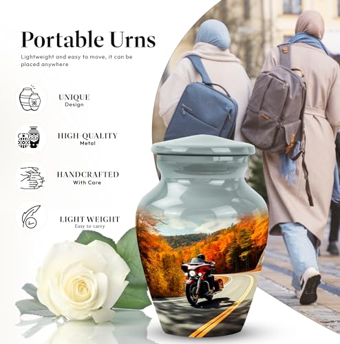 Image of Motorcycle Urn - Mini Urn for Ashes Adult Small - Mountain Small Urns for Mom & Dad - Cremation Urns for Ashes Adult Male for Funeral 3 Inch
