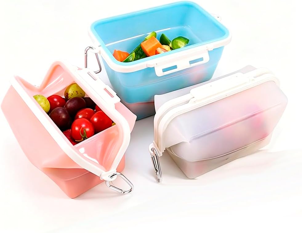 Reusable Silicone Storage Bags, Wide Mouth Sealed Sandwich Bags, Easy to Fill Open & Clean, Portable Food Bags for Kitchen Prep, Fruits, Vegetables, Picnic