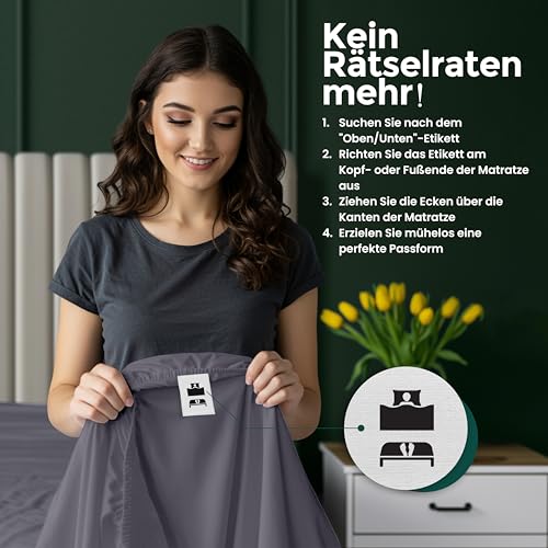 Utopia Bedding - Spannbettlaken 180x200cm Bis 30 cm - Grau - Oeko-Tex Zertifiziertes - Gebürstete Mikrofaser Spannbetttuch