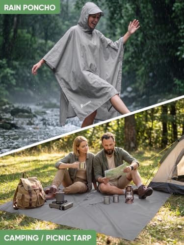 Image of PTEROMY Hooded Rain Poncho for Adult, Waterproof Lightweight Unisex Raincoat for Hiking Camping Emergency