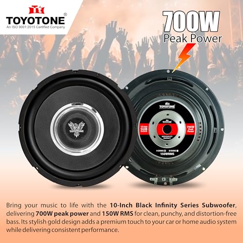 Image of TOYOTONE 10 inch Subwoofer Infinity Series 150W RMS /700W Peak Power / 1.5-Inch Copper Coil / 120mm Single Magnet Ideal for Upgrading Car Bass Tubes, Home Subwoofer Systems, and DIY Audio Projects (Black)