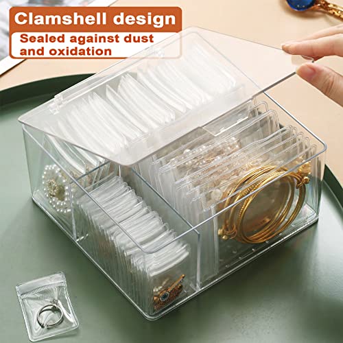 Jewelry Organizers for Women, Clear Acrylic Drawer Organizer Box with 10 Large Bags for Bracelet, 30 Middle Bags for Necklace, 20 Small Bags for Ring, Earring Storage Box