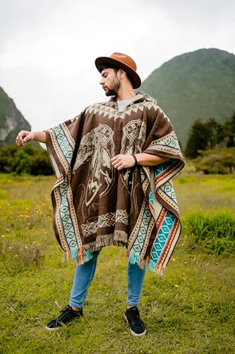 Image of Wool Poncho Men - Handmade Alpaca PONCHO - Mexican Poncho Style - Cowboy Ponchos for Men - Alpaca Ponchos.