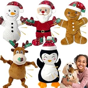 5 Pieces Christmas Squeaky Interactive Dog Toys with Crinkle, Plush Toy to Keep Them Busy for Boredom, Dog Toy for Small Medium Large Dogs – Santa/Penguin/Snowman/Gingerbread Man/Deer