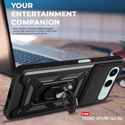 Image of AESTMO Tough Armor Tecno Spark GO 5G Bumper Back Case Cover | Ring Holder & Sliding Camera Shield Cover | 360 Degree Protection Back Case Cover for Tecno Spark GO 5G (Black)