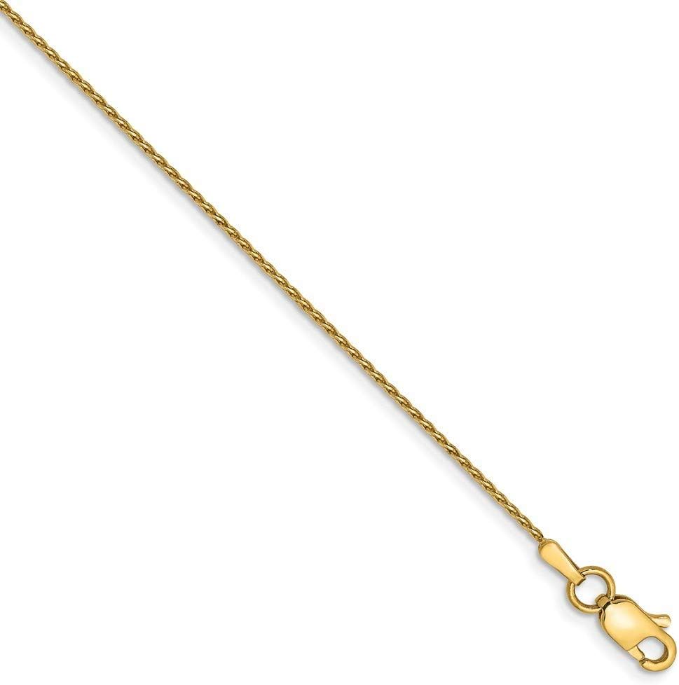 Roy Rose Jewelry 14K Yellow Gold .8mm Round Diamond-cut Wheat Chain Anklet Bracelet ~ Length 9'' inches