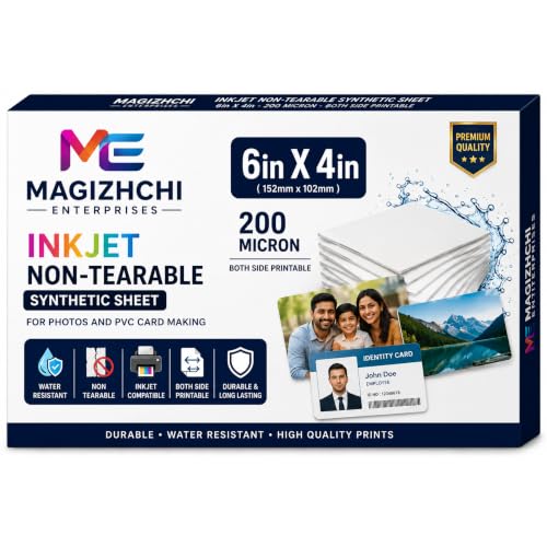 Image of Inkjet Non-Tearable Synthetic Sheet 6 x 4 Inch (152 x 102 mm), 200 Micron, Both Side Printable, Waterproof PVC Card & Photo Printing Paper for Inkjet Printers (Pack of 50 Sheets)